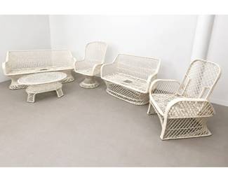 Lot 1259 5pc MidCentury Modern White Spun Fiber Glass Furniture Including 2 Settees Pedestal Chair Reclining
