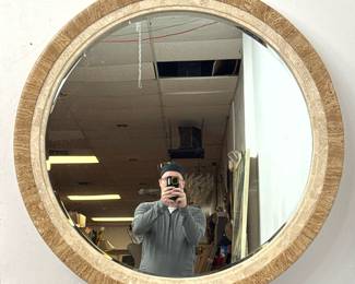 Lot 954 Maitland Smith style Large Round Natural Stone Wall Mirror. Two Tone stone Frame features band of Fo
