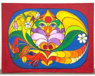 Lot 1009 Laszlo Ispanky Painting on Canvas. Soul of the Flower Modernist Psychedelic Floral Composition. Si