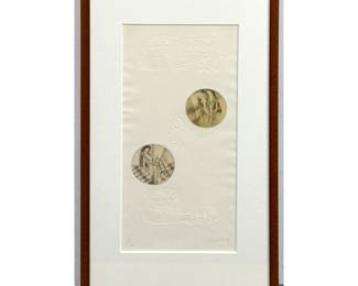 Lot 1018 LEBADANG Etching of Female Nude with Cat. Also features Blind Embossing. Pencil Signed and Numbered