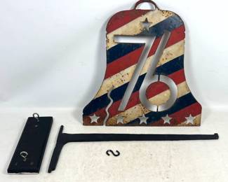 Lot 937 1976 Bicentennial Liberty Bell Metal Hanging Sign with Mounting Bracket and Hardware, Thick cut stee