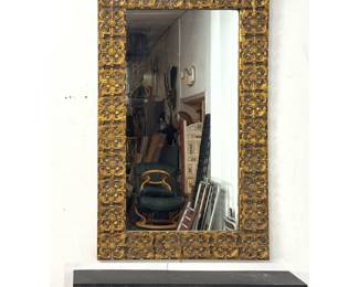 Lot 947 2pc Gilt Wood Gesso Console Set. Rectangular Wall Mirror and Matching Slate Top Wall Mounted Console