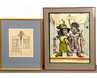 Lot 931 2pcs Wolfgang Petrick Hausfrauen I color lithograph and N. Landz Stille Blume I etching. Both signed