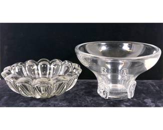 Lot 1183 2pc Steuben and Czechoslovakian Heavy Colorless Art Glass Bowls including One Footed Centerpiece wit