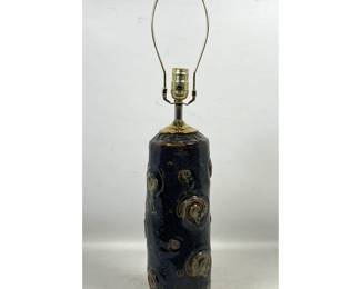 Lot 766 Studio Pottery Cylindrical Table Lamp with Relief Spirals and Impressed ARS Mark