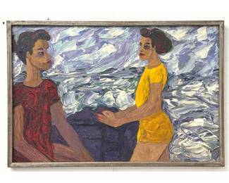 Lot 982 Clement Trofimenko Expressionist Oil Painting on Board Two Figures 1969 signed.
