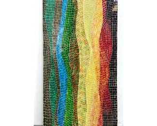 Lot 944 Abstract Mosaic Glass Mosaic Wall Art featuring Colorful Wavy Bands.
