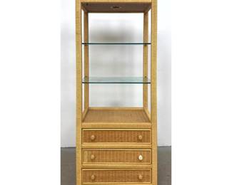 Lot 816 Henry Link Wicker Lighted Etagere Display Cabinet with Three Drawers