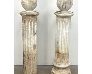 Lot 1265 2pc Neoclassical Carved Marble Fluted Garden Columns with Spherical Finials. One has Base Section. O