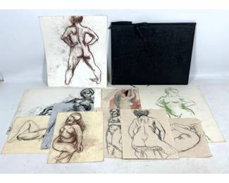 Lot 889 Large portfolio of vintage charcoal figurative drawings.