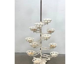 Lot 1271 Victorian style White Painted Cast Iron Multi Arm Plant Stand. 11 Arms 12 plant holders. Outdoor, G