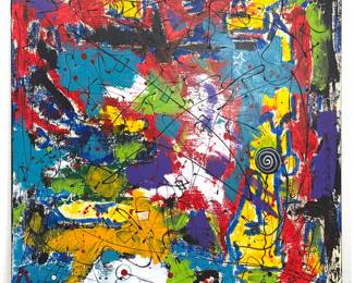 Lot 1006 Dennis Sakelson Large Format Abstract Expressionist Painting on Canvas. Colorful Impasto with Gestur
