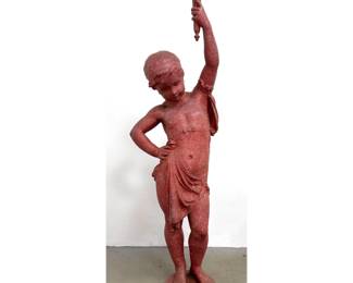 Lot 1222 Painted Cast Iron Torchiere Floor Lamp Base in the Form of a Classical Putto. Textured Red and White