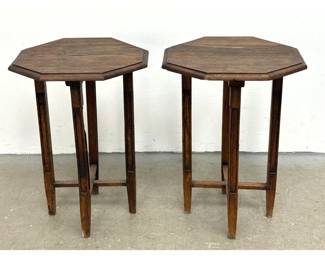 Lot 1055 Pair of Dutch Arts and Crafts Stained Oak Octagonal Side Tables with Tapered Legs and Recessed Panel