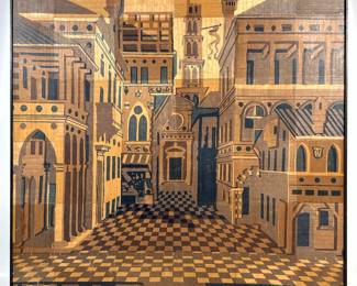 Lot 834 Classical Printed Fabric Laid in Panel Italian Piazza
