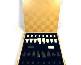 Lot 902 Architect and Designer Michael Graves Postmodern Chess Set Maple and Birch Checkerboard, Storage for