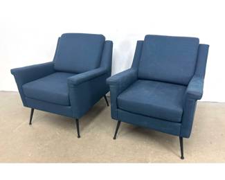Lot 1086 Pair of Mid Century Modern Style Blue Upholstered Armchairs with Integrated USB Charging Ports and T