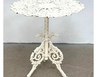 Lot 1261 Vintage Cast Iron Adjustable Height Garden Pedestal Table with Grapes and Vine Motif and Griffin Bas