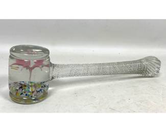 Lot 752 Hand Blown Art Glass Whimsey Gavel with Pink Lampwork Flower and Multicolored Confetti Fruit