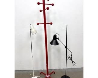Lot 1143 3pcs Group of Postmodern and MidCentury Modern style furnishings featuring red plastic and metal co