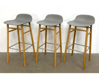 Lot 1148 Set 3 modern Norman Copenhagen Barstools. Plastic and Wood.