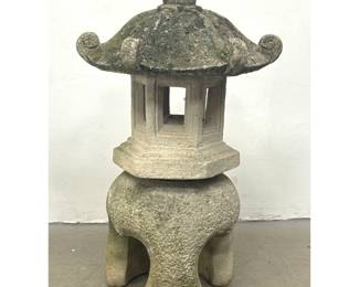 Lot 1272 Japanese style Cast Stone 3pc garden Pagoda Lantern. Tripod base.