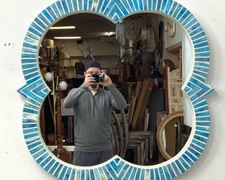 Lot 955 Large Century Furniture LLC Moroccan Style Quatrefoil Wall Mirror with Blue Dyed Bone Inlay