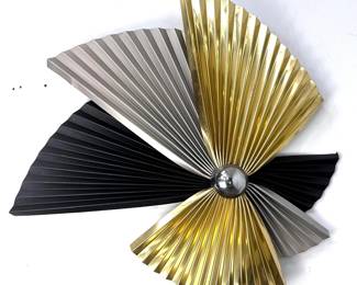 Lot 1091 Mid Century Modern Mixed Metal Pleated Wall Sculpture. attributed to C. Jere. Three Tone Metal Pleat