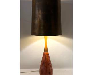 Lot 1102 London Lamps Mid Century Modern Textured Plaster and Walnut Table Lamp with Gilded Shade