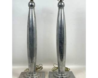 Lot 1098 Pair Art Deco Style Machine Age Polished Metal Table Lamps with Swivel Sockets. Unsigned.