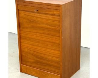 Lot 1156 MidCentury Modern Teak Tambour Door Locking Filing Cabinet with Two Sliding Interior Drawers. Danis