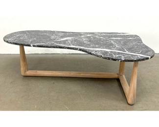Lot 1036 Decorator Marble and wood Coffee Table. Tripoint base. After a Robsjohn Gibbings Design.
