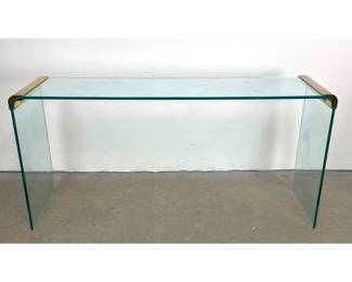 Lot 1094 Pace Waterfall Console Table Brass and Glass. Clear Glass top and sides with brass connecter joints.