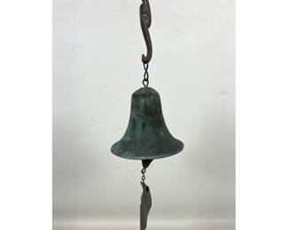 Lot 717 Jeff Cross Bronze Bell Wind Chime with Scallop Shell Motif and Wrought Iron Hanging Bracket.