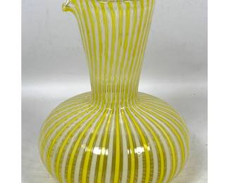 Lot 804 Italian Gio Ponti Attributed Murano Art Glass Cane Pitcher Vase Carafe Italy