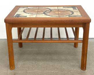Lot 1052 Mobelfabrikken TOFTEN Danish Modern Teak Side Table. Top has Inset Decorative Glazed Tiles. Marked.