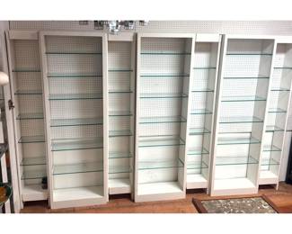 Lot 774 Large Custom Made Display Shelf Cabinet Unit. White finish with glass Shelves. Unmarked Possibly Tom