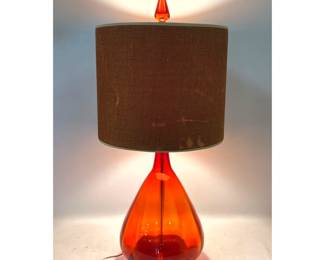 Lot 708 Large Vintage Wayne Husted Blenko Art Glass Lamp with Glass Finial and Rare Original Shade. Great or