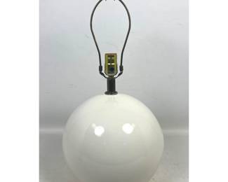 Lot 900 Large Mid Century Modern White Glazed Ceramic Spherical Table Lamp with Brass Finished Hardware. Bos