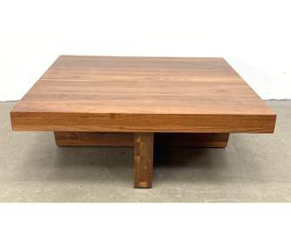 Lot 1047 Large Brutalist square solid walnut block jointed coffee table on cross base