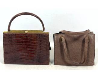 Lot 783 2 Vintage Exotic Skin Handbags in Brown Teju Lizard and Ostrich . Purses.