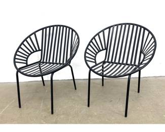 Lot 1270 Pr Modern Metal Slat Hoop form Lounge Chairs. Black Finish. Black Metal Hairpin Legs. Outdoor. Patio