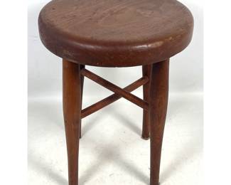 Lot 1053 Mid 20th Century Hardwood Utility Stool with Tapered Splayed Legs and Cross Stretcher