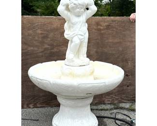 Lot 1252 125 Classical Style Cast Concrete 3pc Garden Fountain with Putto Figure and Turtle Basin and Submers