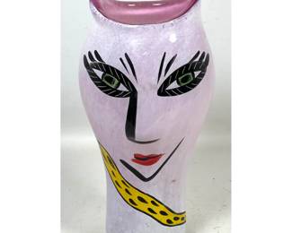 Lot 803 Large Kosta Boda Unica Hand Painted Art Glass Vase by Ulrica Hydman Vallien with Face and Snake Moti
