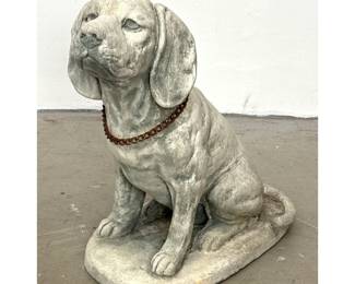 Lot 1279 Cast Stone Garden Statue of a Seated Hound. Metal Chain Collar. Outdoor. patio. Porch.