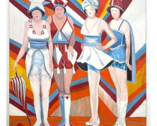 Lot 1012 Large Scale Norman Rubington Expressionist Oil Painting on Canvas Depicting 4 Pageant Figures in Swi