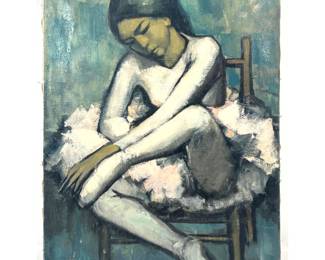 Lot 860 Norman Rubington Mid Century Modernist Expressionist Ballerina Painting on Canvas Seated Figure Unsi