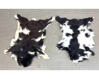 Lot 1070 Pair of Natural Long Haired Piebald Goat Hide Rugs
