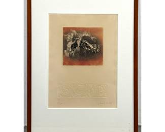 Lot 1019 LEBADANG mixed media intaglio print. Two Horses. Also features Blind Embossing. Pencil signed and nu